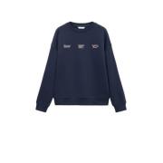 Mango Kids sweater met backprint donkerblauw Backprint - 152(XXS)