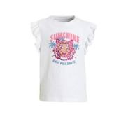 anytime T-shirt met ruffle print/wit Meisjes Katoen Ronde hals Printop...