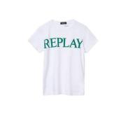 REPLAY T-shirt met tekst wit Jongens Katoen Ronde hals Tekst - 128