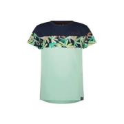 B.Nosy T-shirt met bladprint mintgroen/donkerblauw Jongens Stretchkato...