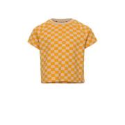 LOOXS little geruite top geel/oranje T-shirt Meisjes Stretchkatoen Ron...