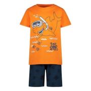 Orange Stars pyjama met printopdruk oranje/blauw Jongens Katoen Ronde ...