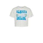 VERO MODA GIRL T-shirt VMSMILES KELLY met tekst wit/blauw Meisjes Poly...