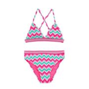 WE Fashion triangel bikini roze/turquoise Meisjes Gerecycled polyamide...