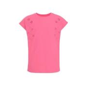 WE Fashion T-shirt roze Meisjes Stretchkatoen Ronde hals Effen - 134/1...