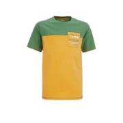 WE Fashion T-shirt groen/geel Jongens Biologisch katoen Ronde hals Mee...