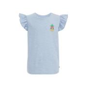 WE Fashion T-shirt met printopdruk en ruches lichtblauw Meisjes Katoen...