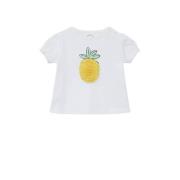s.Oliver baby T-shirt met printopdruk wit/geel Meisjes Katoen Ronde ha...