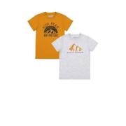 Dirkje t-shirt - set van 2 - oranje/grijs Jongens Katoen Ronde hals Pr...