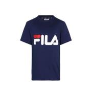 Fila T-shirt met logo donkerblauw Jongens/Meisjes Katoen Ronde hals Lo...