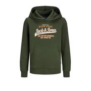 JACK & JONES JUNIOR hoodie JJELOGO met logo warm donkergroen Sweater L...