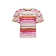 KIDS ONLY GIRL gestreepte ribgebreide top KOGBIANKA roze/ecru/oranje M...