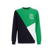 WE Fashion longsleeve groen/wit/blauw Jongens Katoen Ronde hals Meerkl...