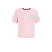 WE Fashion T-shirt met printopdruk en borduursels lichtroze Meisjes Ka...