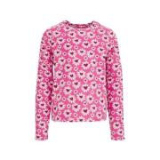 WE Fashion gebloemde longsleeve roze/wit/rood Meisjes Katoen Ronde hal...