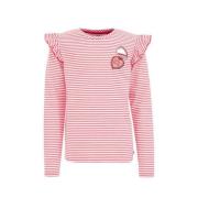 WE Fashion gestreepte longsleeve felroze/wit Meisjes Stretchkatoen Ron...