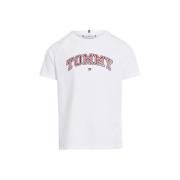 Tommy Hilfiger T-shirt met logo wit/rood Meisjes Katoen Ronde hals Log...