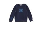 s.Oliver sweater met tekst marine Blauw Jongens Katoen Ronde hals Teks...