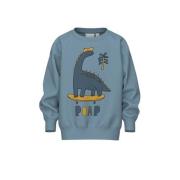 NAME IT MINI sweater met printopdruk blauw Printopdruk - 104