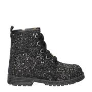 Nelson Kids leren veterboots met glitters zwart Meisjes Leer Effen - 2...