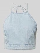 Korte top met halter in denimlook