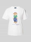 T-shirt met motief- en labelprint, model 'Beach'