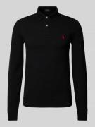 Slim fit poloshirt in design met lange mouwen