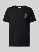 T-shirt met geribde ronde hals, model 'AADONI'