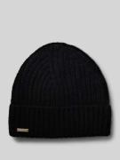 Beanie van puur kasjmier met labeldetail