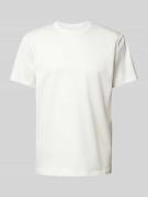 T-shirt met geribde ronde hals