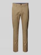 Slim fit chino met knoop- en ritssluiting, model 'BLEECKER'