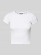 T-shirt met geribde ronde hals