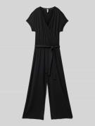 Jumpsuit van viscosemix met V-hals