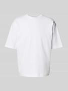 T-shirt met geribde ronde hals