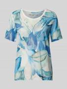 Linnen T-shirt met all-over bloemenprint, model 'Esra'