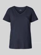 T-shirt met geribde V-hals