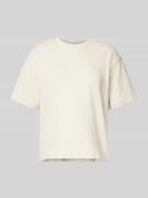 T-shirt met geribde ronde hals