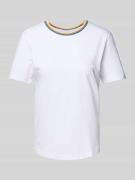 T-shirt met geribde ronde hals