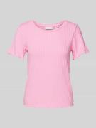 T-shirt met geribde ronde hals