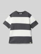 T-shirt met geribde ronde hals