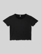 Regular fit T-shirt met zoom met ruches, model 'NELLA'