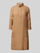 Knielange linnen jurk met opstaande kraag