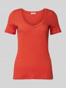 Slim fit T-shirt van puur katoen met V-hals