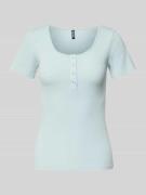 Slim fit T-shirt van katoenmix met kort drukknooppaneel, model 'KITTE'