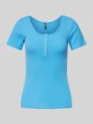 Slim fit T-shirt van katoenmix met kort drukknooppaneel, model 'KITTE'