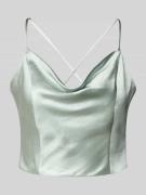 Korte top met watervalhals en vetersluiting