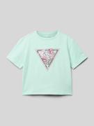 T-shirt met geribde ronde hals