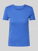 T-shirt met geribde ronde hals