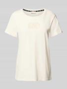 T-shirt met geribde ronde hals