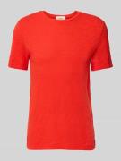 T-shirt met geribde ronde hals, model 'BYSAPICK'